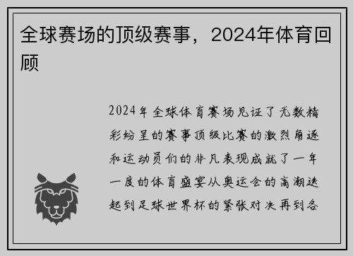 全球赛场的顶级赛事，2024年体育回顾